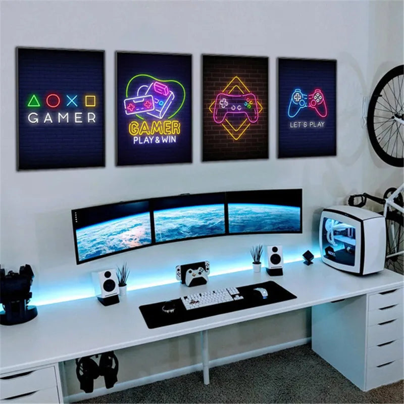 Neon Video Game Icon Canvas Poster (No LED)