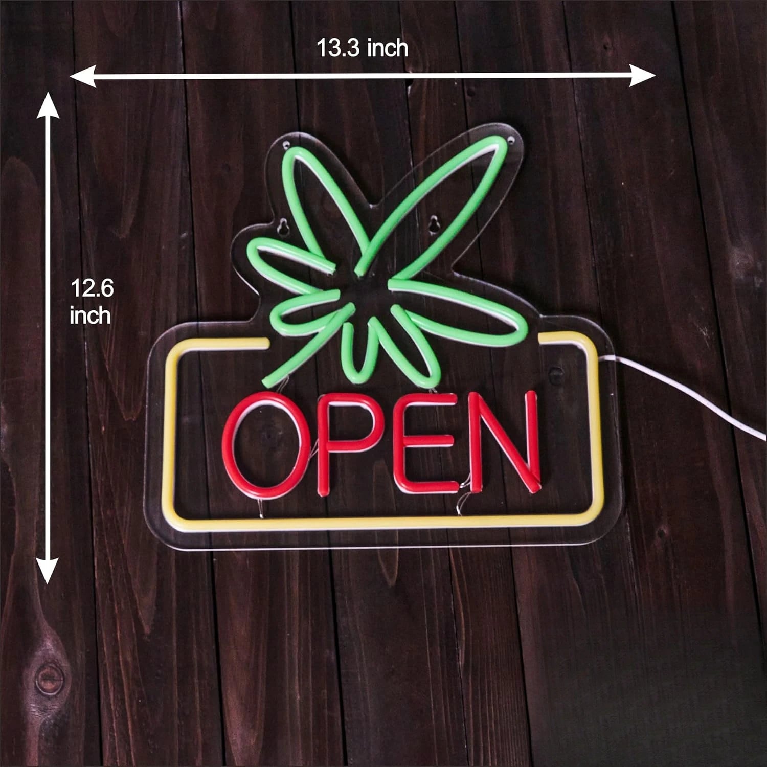 Leaf Weed OPEN Neon Text Sign