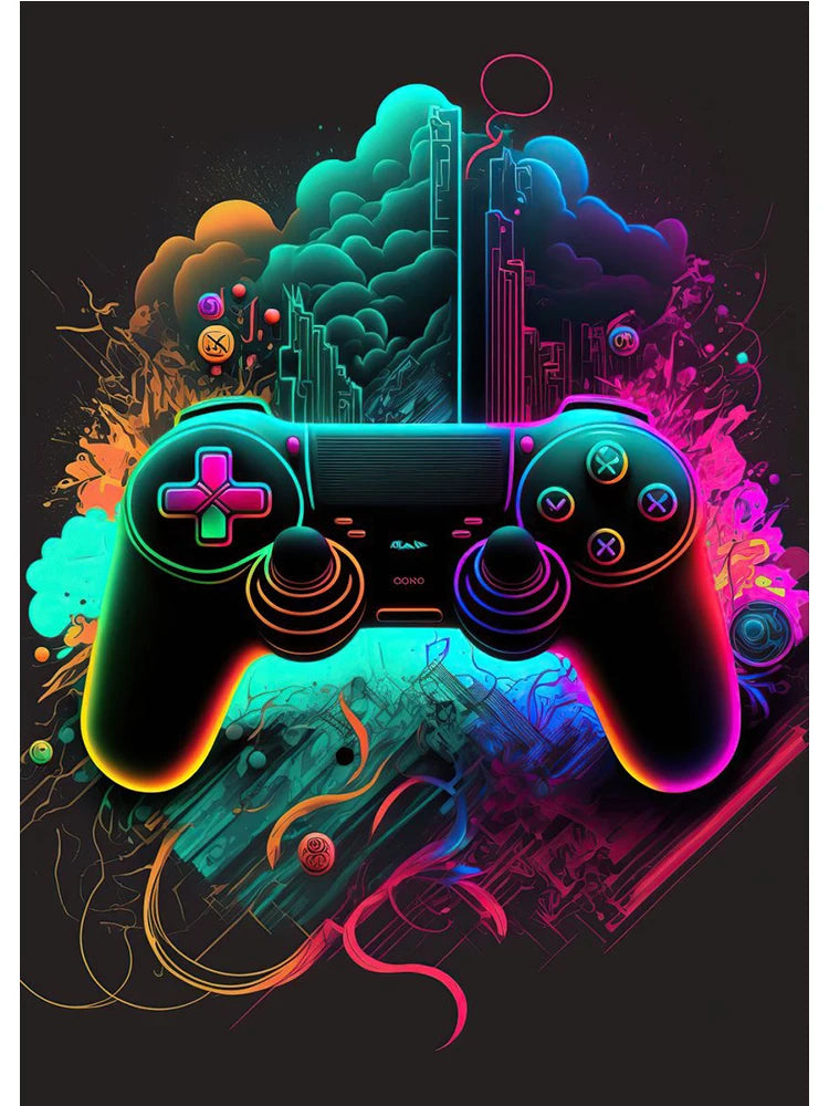 Neon Colorful Gamer Controller Canvas Painting Posters (No LED)
