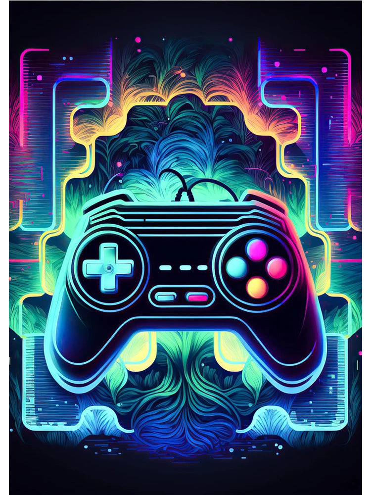 Neon Colorful Gamer Controller Canvas Painting Posters (No LED)