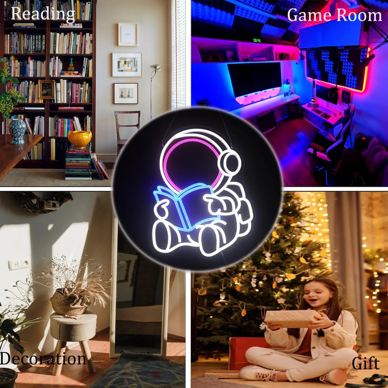 Astronaut Book Neon Sign