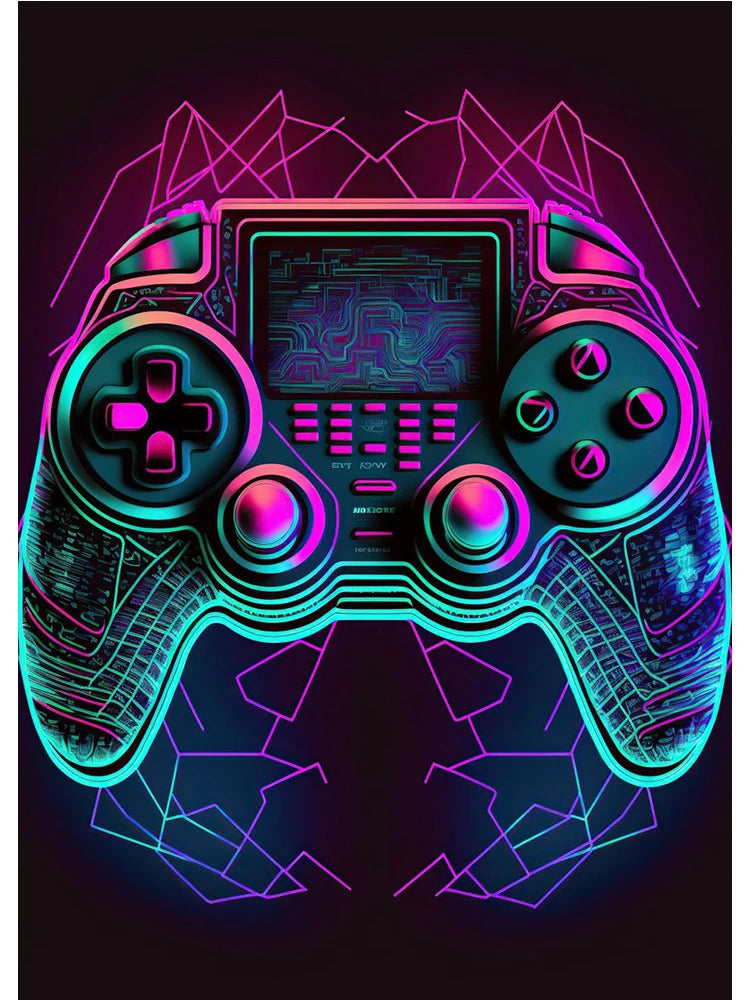 Neon Colorful Gamer Controller Canvas Painting Posters (No LED)