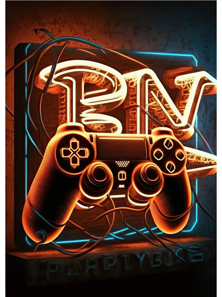 Neon Colorful Gamer Controller Canvas Painting Posters (No LED)