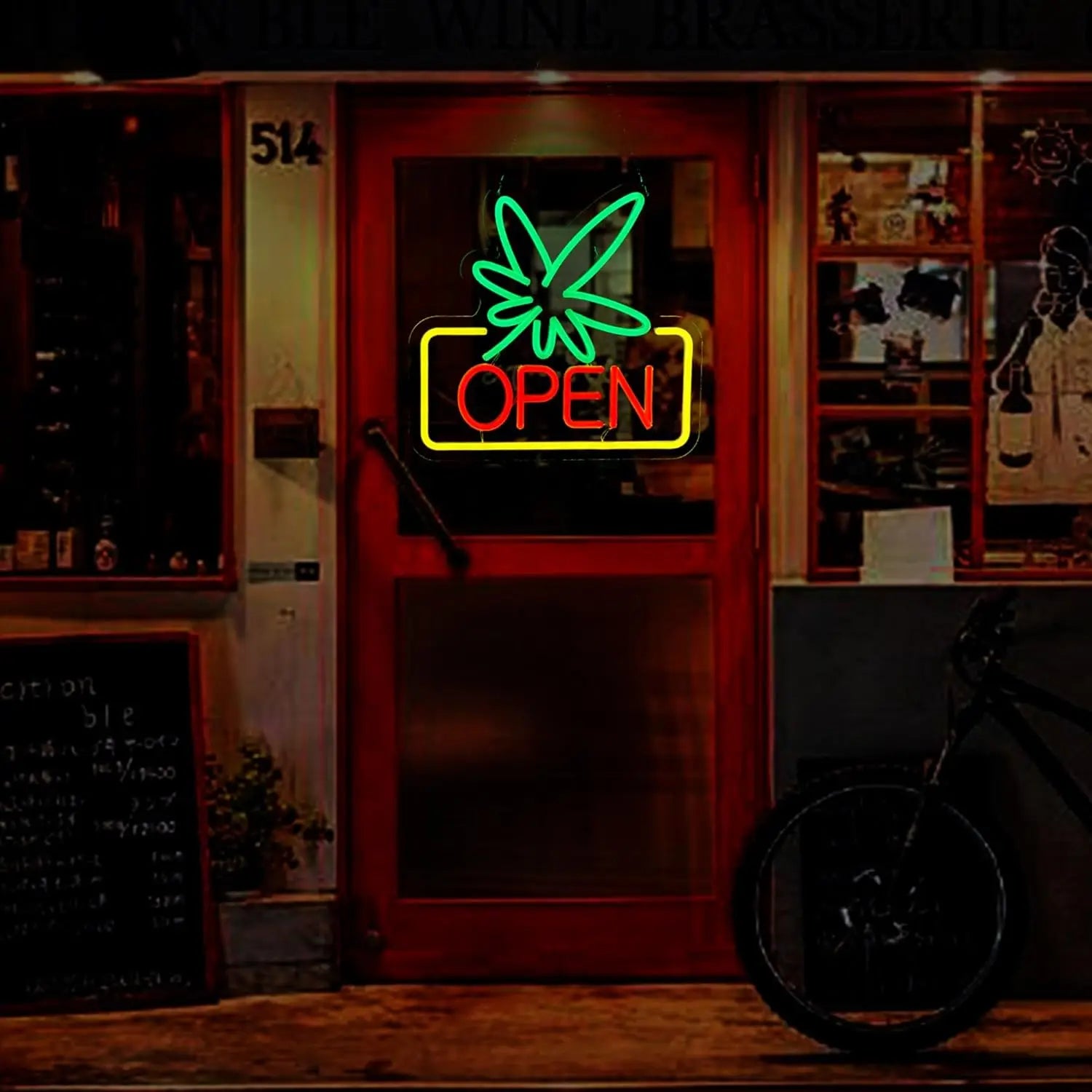Leaf Weed OPEN Neon Text Sign