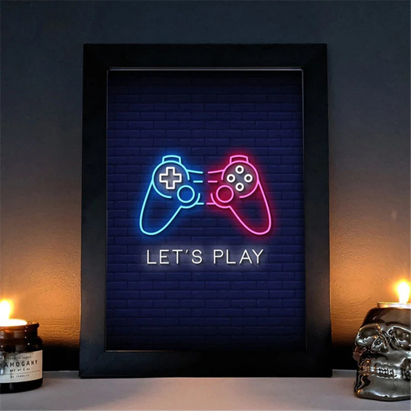Neon Video Game Icon Canvas Poster (No LED)