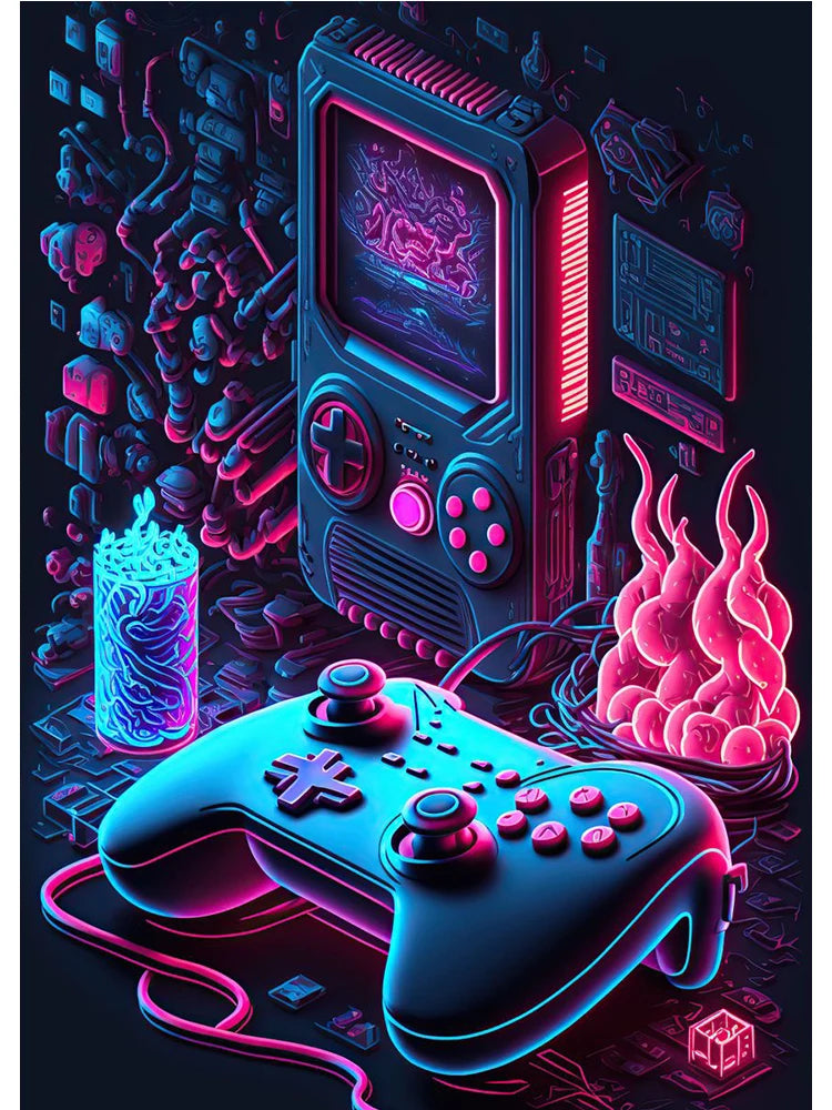 Neon Colorful Gamer Controller Canvas Painting Posters (No LED)