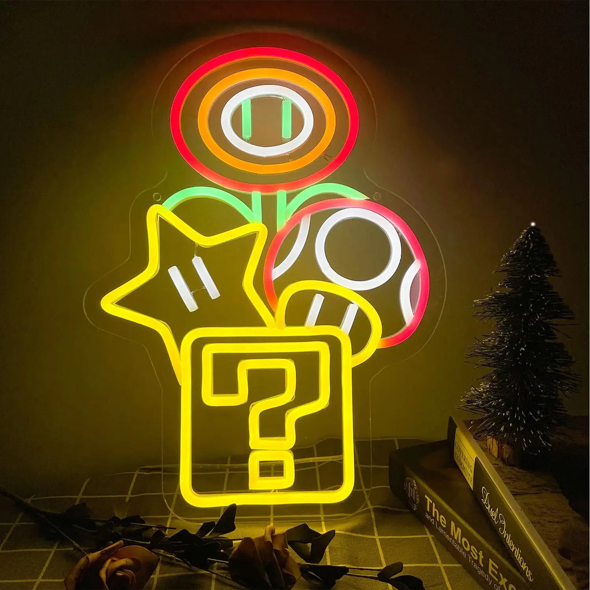 Flower Star Mushroom Brick Question Mark Neon Sign