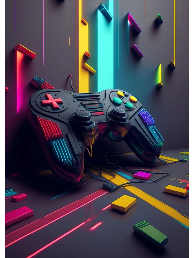 Neon Colorful Gamer Controller Canvas Painting Posters (No LED)