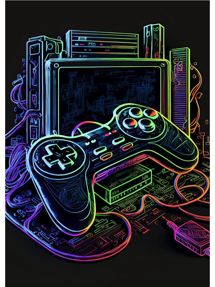 Neon Colorful Gamer Controller Canvas Painting Posters (No LED)
