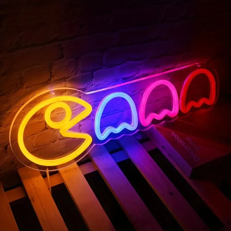 Retro Game Pacman Neon Sign