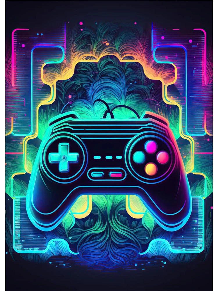 Neon Colorful Gamer Controller Canvas Painting Posters (No LED)