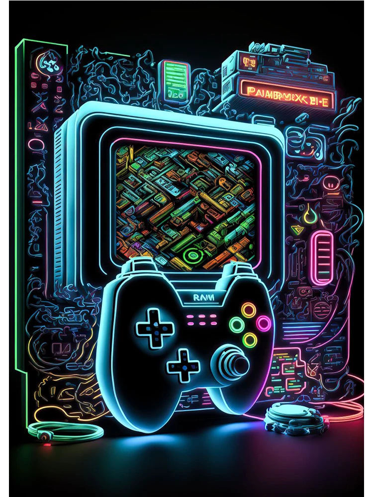 Neon Colorful Gamer Controller Canvas Painting Posters (No LED)