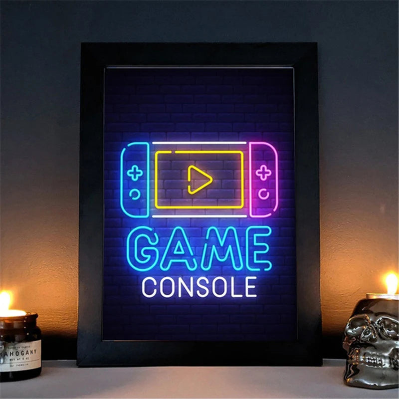 Neon Video Game Icon Canvas Poster (No LED)