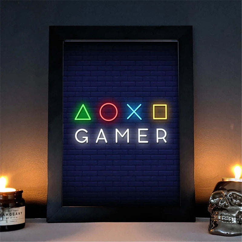 Neon Video Game Icon Canvas Poster (No LED)