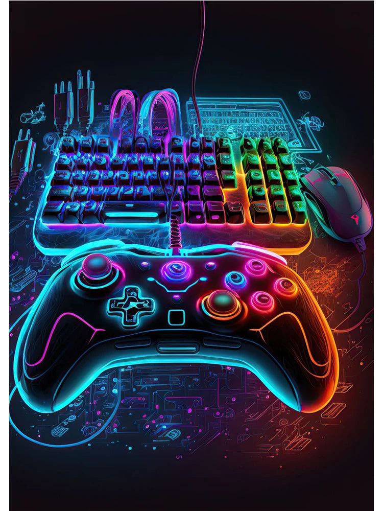 Neon Colorful Gamer Controller Canvas Painting Posters (No LED)