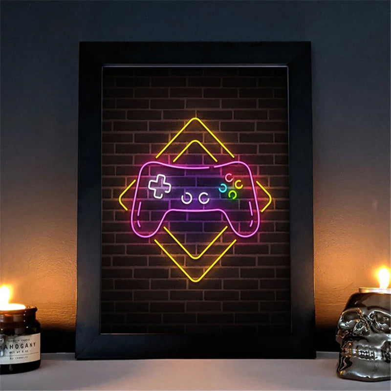 Neon Video Game Icon Canvas Poster (No LED)