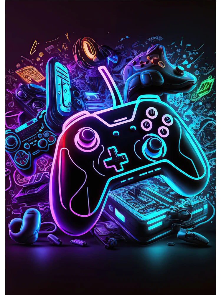 Neon Colorful Gamer Controller Canvas Painting Posters (No LED)