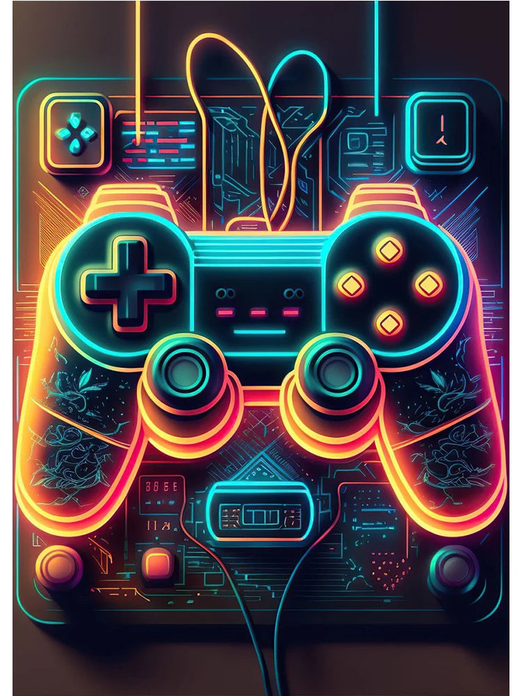 Neon Colorful Gamer Controller Canvas Painting Posters (No LED)