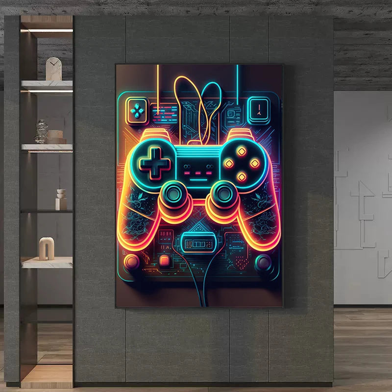 Neon Colorful Gamer Controller Canvas Painting Posters (No LED)