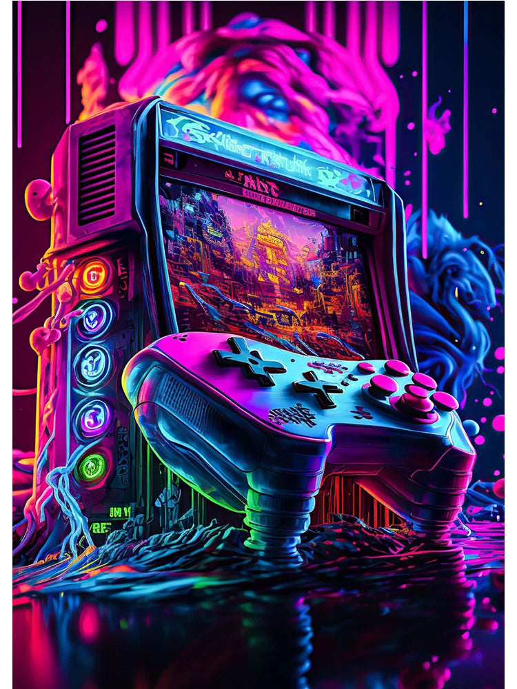 Neon Colorful Gamer Controller Canvas Painting Posters (No LED)