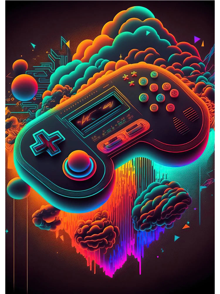 Neon Colorful Gamer Controller Canvas Painting Posters (No LED)