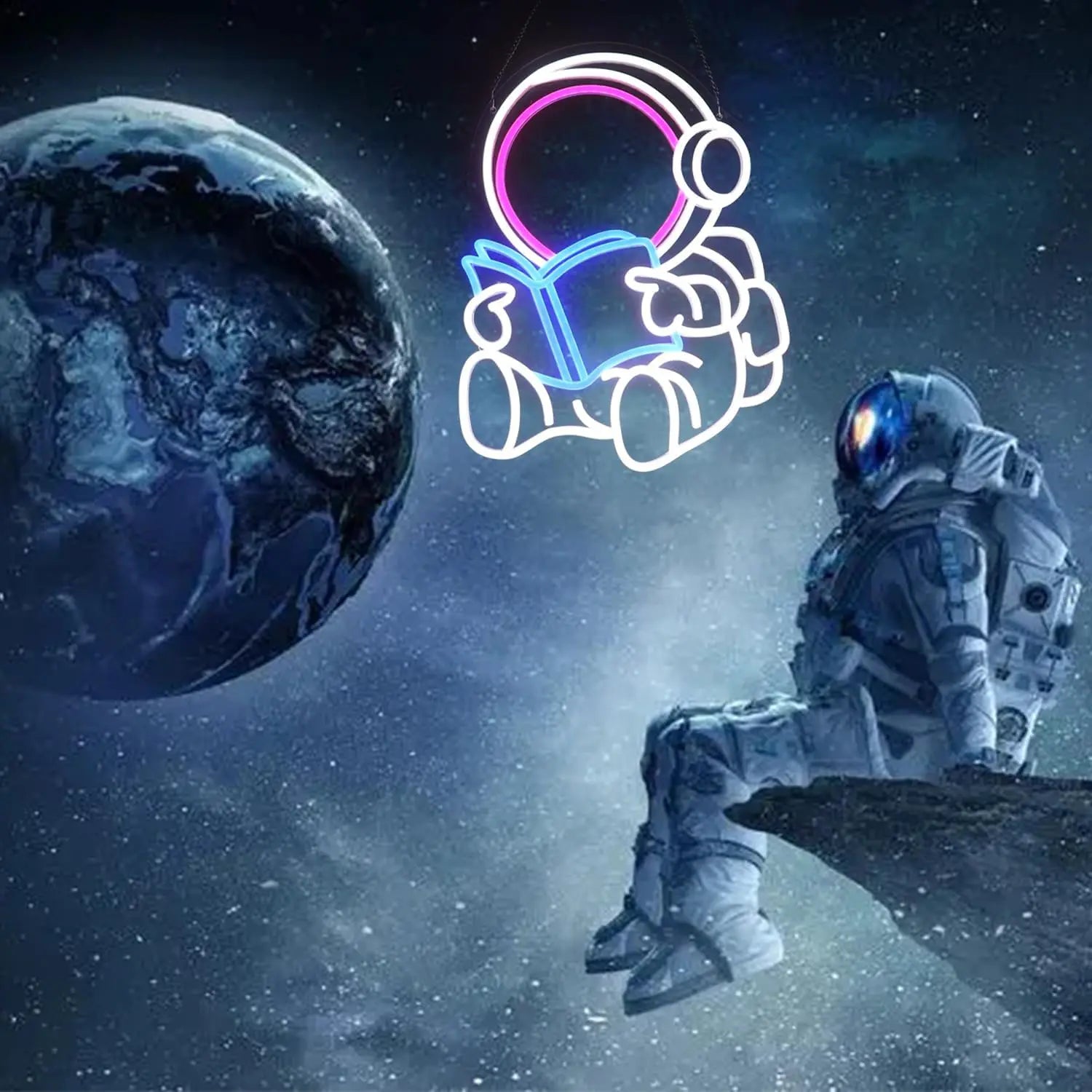 Astronaut Book Neon Sign