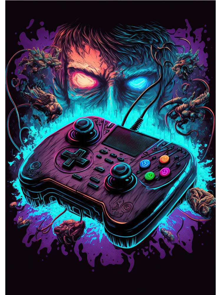 Neon Colorful Gamer Controller Canvas Painting Posters (No LED)