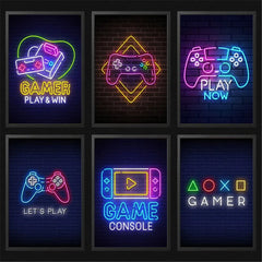 Neon Video Game Icon Canvas Poster (No LED)