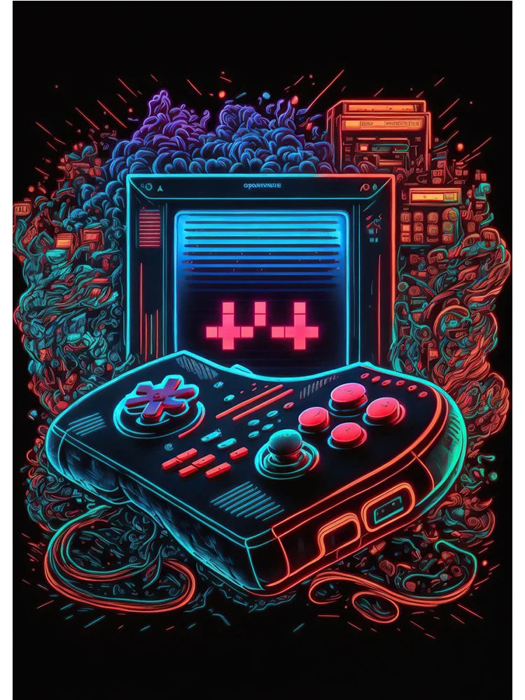 Neon Colorful Gamer Controller Canvas Painting Posters (No LED)