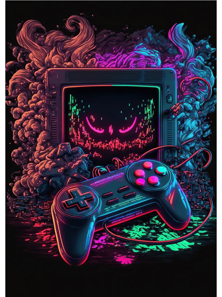 Neon Colorful Gamer Controller Canvas Painting Posters (No LED)
