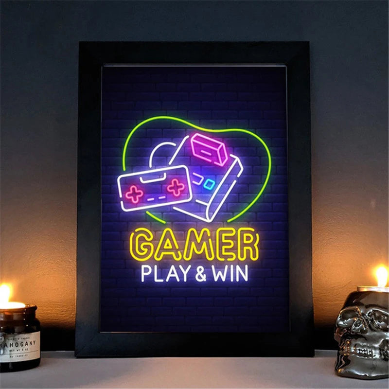 Neon Video Game Icon Canvas Poster (No LED)