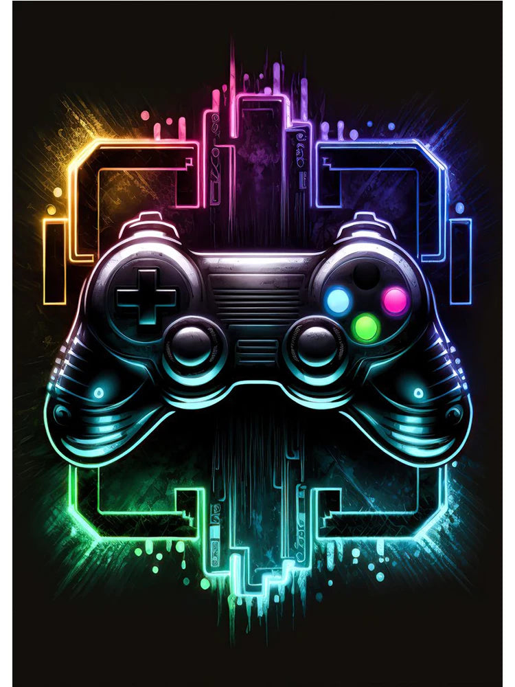 Neon Colorful Gamer Controller Canvas Painting Posters (No LED)