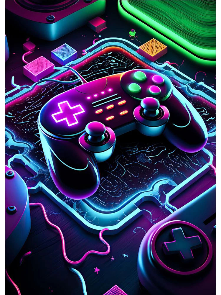 Neon Colorful Gamer Controller Canvas Painting Posters (No LED)