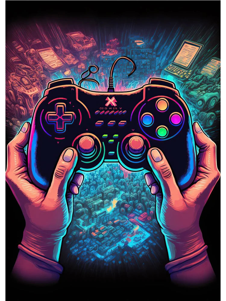 Neon Colorful Gamer Controller Canvas Painting Posters (No LED)