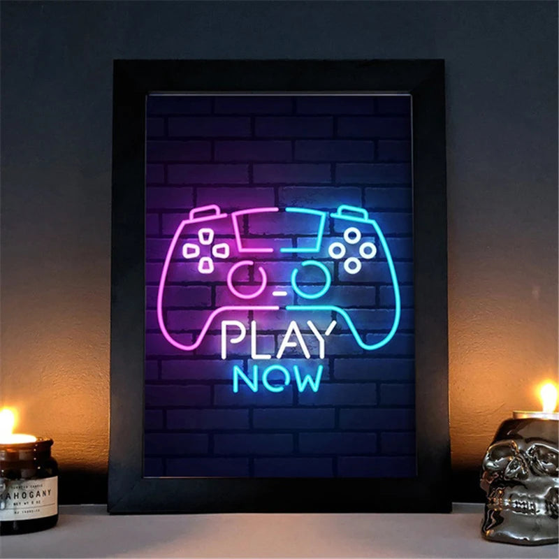 Neon Video Game Icon Canvas Poster (No LED)