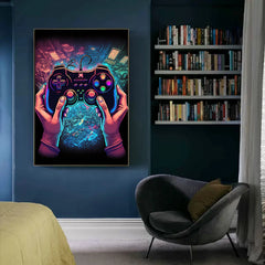 Neon Colorful Gamer Controller Canvas Painting Posters (No LED)